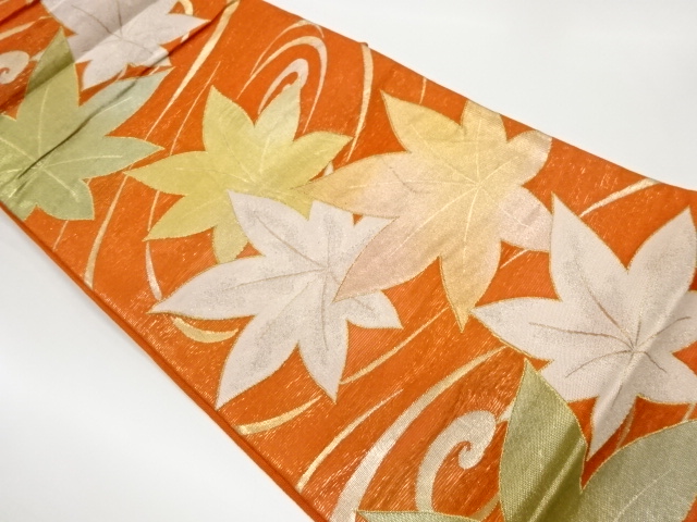 リサイクル　 紗 流水に紅葉模様織出し袋帯